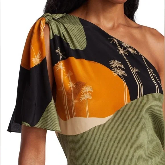 Johanna Ortiz Gold Seeker One-Shoulder Silk Dress Size 4 - *SOLD OUT EVERYWHERE* - Picture 3 of 3